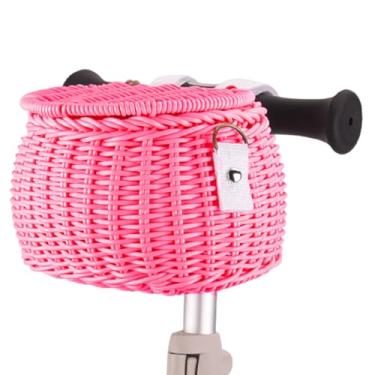 Imagem de ZHIZHOUNEY Cesta de vime para bicicletas, cesta de guidão frontal com cinto e tampa, cesta de motos para crianças e scooters