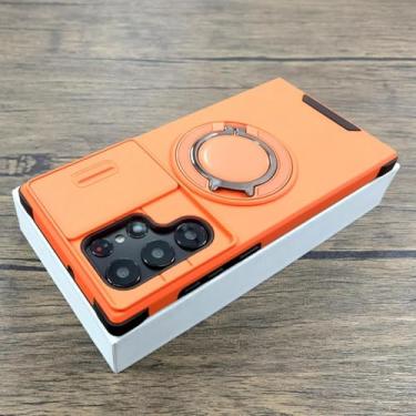 Imagem de HPQWN Para Samsung S23 FE Shockproof Armor Case Lente Slide Cap Cover (Para Samsung S23 FE/Laranja)