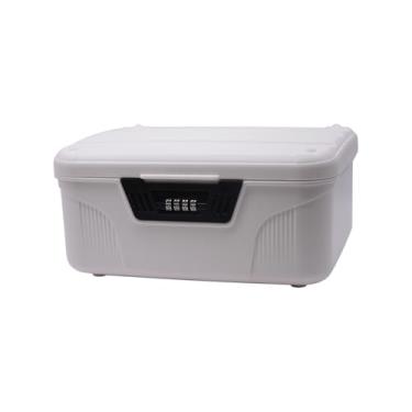 Imagem de AnRui Cofre portátil de 2,3 galões com fechadura, recipiente de armazenamento de plástico bloqueável, organizador de armazenamento de senha para carro, escola, escritório, casa e exterior (branco)