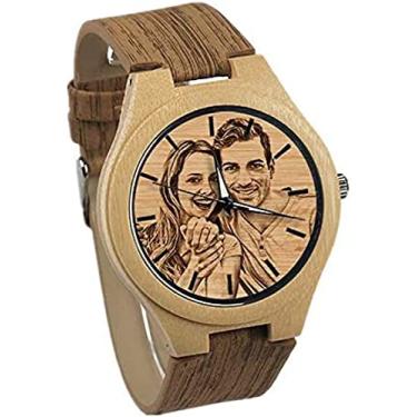 Imagem de Relógio De Madeira Personalizado Personalizado Para Homens Com Foto No Mostrador Do Relógio E Gravação De Texto Na Parte De Trás Para Presente Personalizado,36MM