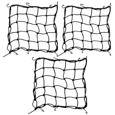 Imagem de Pacote com 3 6 ganchos 15" x 15" (40 x 40 cm) rede de carga de motocicleta para capacete, motocicleta, corda elástica elástica de carga, rede de bagagem, rede elástica de armazenamento, amarração