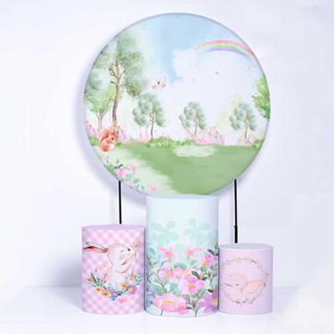 Imagem de Kit Painel de Festa Redondo de 1,30m e Trio de Cilindros Jardim Encantado - Fera Print