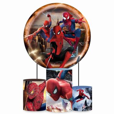 Imagem de Kit Painel de Festa Redondo de 1,50m e Trio de Cilindros Homem Aranha - Fera Print
