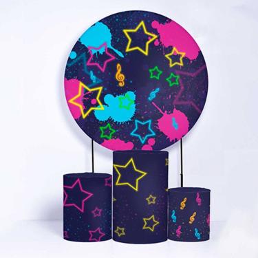 Imagem de Kit Painel de Festa Redondo de 1,50m e Trio de Cilindros Neon - Fera Print