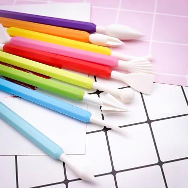 Imagem de Kit de Estecas para Modelagem, 9 Peças Coloridas, 16 Pontas Diferentes, para Biscuit e Artesanato.
