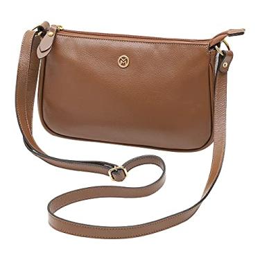 Imagem de Bolsa Alça Transversal Feminina Couro Legítimo Fechamento Zíper 2030 (Havana)