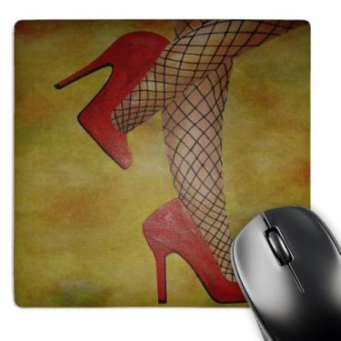 Imagem de 3dRose Mouse pad LLC 20 x 20 x 0,65 polegadas, Goody Two Shoes Fashion, Fishnets, Nylons, sapatos vermelhos, meias, feminino, festivo (mp_46729_1)