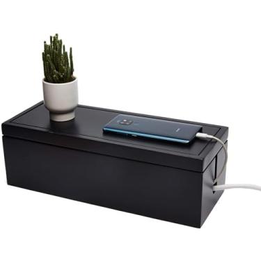 Imagem de Changsuo Caixa de gerenciamento de cabo de madeira caixa organizadora para cabo de extensão faixa de força protetor de surto corretivo de gerenciamento de arame organizador capa escondedor para mesa de trabalho, casa, escritório cozinha (preto)