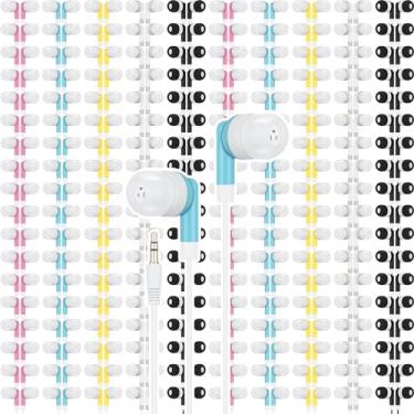 Imagem de Xuhal 400 unidades de fones de ouvido infantis com fio coloridos para sala de aula para smartphones, laptop, biblioteca escolar, suprimentos para estudantes, 5 cores