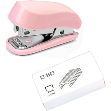 Imagem de Mini grampeador rosa com removedor de grampos e 1 caixa de grampeadores, artigos de papelaria fofos para estudantes e uso no escritório, grampeadores de mesa