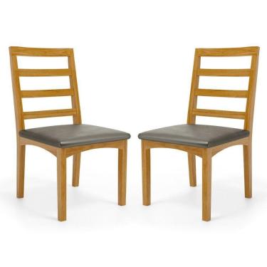 Imagem de Kit Com 2 Cadeira Cecília Encosto E Pés De Madeira Maciça Assento Estofada Para Mesa De Jantar Veludo Chumbo 109