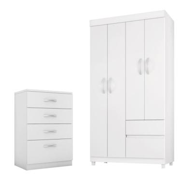 Imagem de Jogo De Quarto Roupeiro E Comoda Mainz Branco Rosa