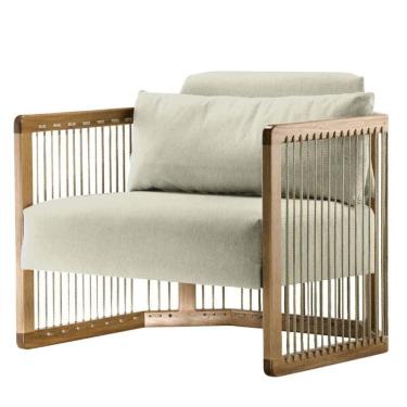 Imagem de Poltrona Com Braço Mava Algodão Bege Madeira Cedro Corda Plana Poliéster Duna