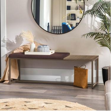 Imagem de Banco Recamier Puff 140cm Industrial Marrom Suede Marrom Tampo Quadrado Mdf Rústico