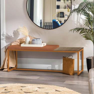 Imagem de Banco Recamier Puff 140cm Industrial Bronze Suede Terracota Tampo Quadrado Mdf Marmorizado