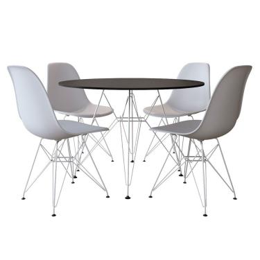 Imagem de Conjunto De Jantar Tampo Redondo 110Cm Com 4 Cadeiras Brancas Base De Ferro Branco Cor: Branco