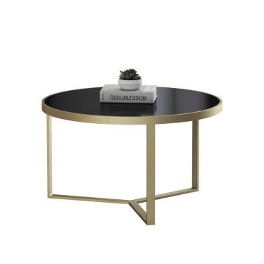 Imagem de Mesa De Centro Aço Carbono Base Dourada Light Rabone Tampo Pintado De Vidro Preto