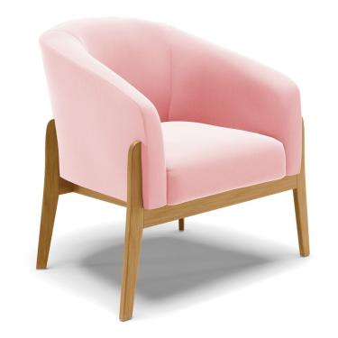 Imagem de Cadeira Sala De Jantar Base De Madeira Stella Suede D03 - D'rossi Cor Rosa Bebê