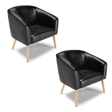 Imagem de Cadeira Sala De Jantar Pé Palito Natural Kit 2 Stella Sintético Pu D03 - D'rossi Cor Preto