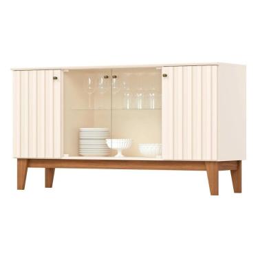 Imagem de Buffet De Sala Jantar Eiffel 4 Portas C/ Vidro Off White/nature - Henn