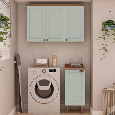 Imagem de Kit área De Serviço Com 2 Módulos Com Portas Provençais Para Lavanderia 100% Mdf ébano-mint