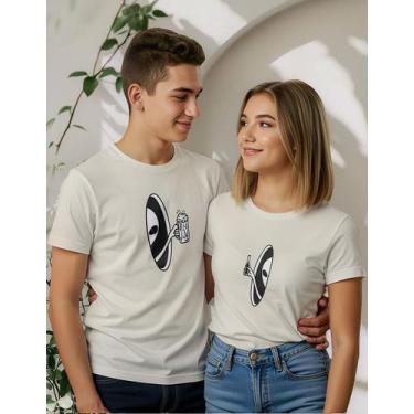 Imagem de T-shirt Para Casal Aliens E Cerveja, Básica 100% Algodão - Lobo Sete, 