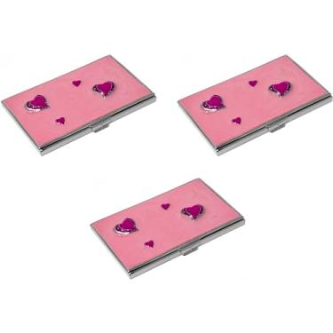 Imagem de Stephanie Imports Conjunto de 3 capas unissex finas e minimalistas de metal com inserção de esmalte (corações)