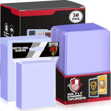 Imagem de Capas para cartões colecionáveis de 50 unidades, capas de plástico rígido Toploaders, porta-cartões de beisebol, protetor de cartão adequado para cartão MTG (inclui 50 toploaders e 200 capas macias)