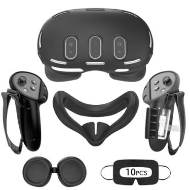 Imagem de Rechale Conjunto De Capa Silicone Para Meta Quest 3, Design Atualizado, Proteção Total, Acessórios Realidade Virtual 4 Em 1, Oculus, Presente Ideal Aniversário E Natal (Preto)