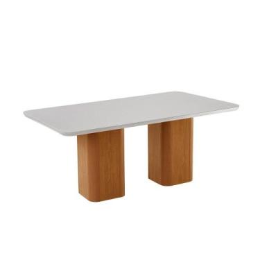 Imagem de Mesa de Sala Jantar Maldivas c/ Tampo Madeirado c/ Vidro Canto Curvo 1