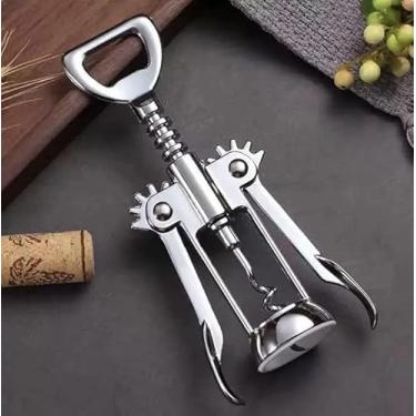 Imagem de SACA ROLHAS DE VINHO E ABRIDOR DE GARRAFAS EM AÇO INOXIDÁVEL DUPLA ALAVANCA PRATA (2 em 1) profissional em inox