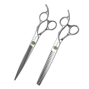 Imagem de SnipStar Professional Pet Tesoura Conjunto VG10 Aço 8 polegadas tesoura reta e 7,5 polegadas 24 dentes Chunker, taxa de diluição 65%