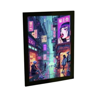 Imagem de Quadro Decorativo Anime Cyberpunk Beco Neon Ilustração Games Decoração Poster Quarto Sala