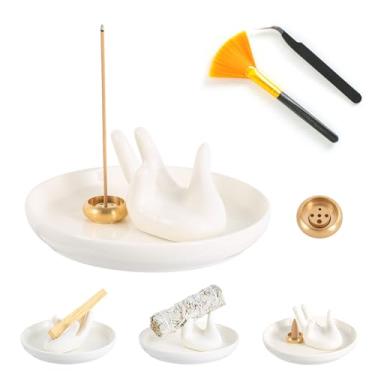 Imagem de Burtrail Suporte de incenso de cerâmica feito à mão para palitos Palo Santo, suporte multiuso de sálvia para queima, suporte de queimador de incenso de cobre, adequado para a maioria dos tipos de