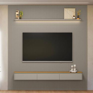 Imagem de Painel para TV Até 85 Polegadas 3 Portas 1 Prateleira Ripado Tauri/Gris Fosco 810010304 - Linea Brasil