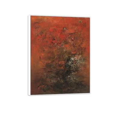 Imagem de MUHJDYC Zao Wou-ki Pintura famosa abstrata - imagem de arte em tela - arte de parede para sala de estar - reprodução de impressões (12.04.60) moldura branca 60x80cm-23x31in