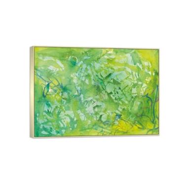 Imagem de MUHJDYC Zao Wou-ki Pintura famosa abstrata - imagem de arte em tela - arte de parede para sala de estar - reprodução de impressões (verde) 50 x 70 cm-19 x 27 pol moldura prata