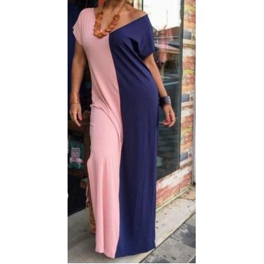 Imagem de Vestido bicolor - Reginaconfeccao, Rosa, Azul marinho, P