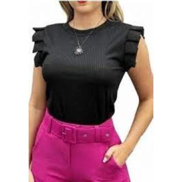 Imagem de Blusa feminina manga babado malha canelada blogueira - Filo modas, Bra