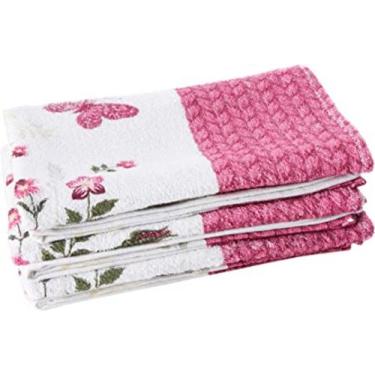 Imagem de Toalha de banho felpuda estampada  branca com com rosa - Lepper 