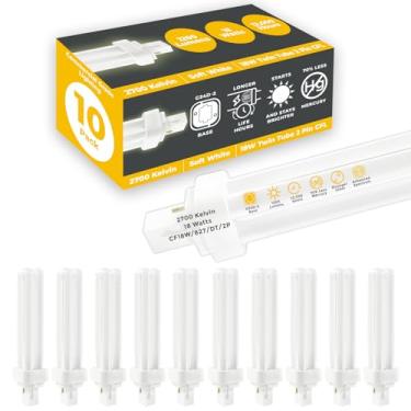 Imagem de GoodBulb Lâmpadas Fluorescentes Compactas De 18 Watts, Base G24D-2 2 Pinos, 2700K, Branco Suave, W Alta Potência, 1200 Lúmens, Tubo Duplo, Plug-In, Pacote Com 10