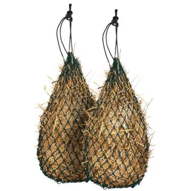 Imagem de Majestic Ally 2 peças de rede de feno de alimentação lenta de 106 cm para cavalos, furos pequenos fortes de 5 x 5 cm, corda de nylon, alimentador de viagem ajustável para trailer e barraca, simula