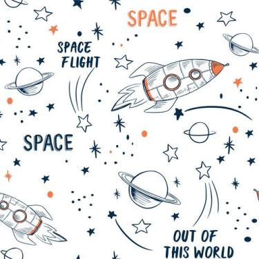 Imagem de Papel de Parede Espaço Foguetes e Planetas 57x270cm - Quartinhos