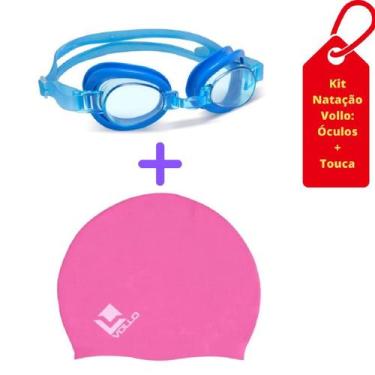 Imagem de Óculos de Natação Junior Classic Azul Vollo + Touca de Natação Rosa Si