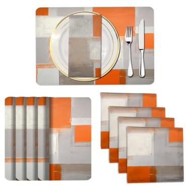 Imagem de Mcalk Conjunto de 8 jogos americanos e guardanapos de pano, 4 de arte moderna, guardanapo de pano marrom abstrato para decoração de cozinha de casa (jogo americano 45,7 x 30,5 cm x 45,7 cm)