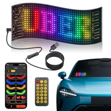 Imagem de Placa de LED para carro, 1 pacote com luz de olho diabo tamanho pequeno de 17,8 x 7,6 cm para motocicleta, lâmpada programável, tela macia para janelas de carros, painel de exibição de LED colorido