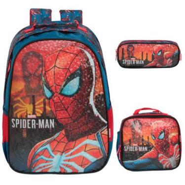 Imagem de Kit Mochila Infantil Homem Aranha Desenho Costas Resistente - Plike