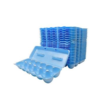 Imagem de Embalagem com 25 caixas de espuma para ovos – Azul – Feito nos EUA – Caixas reutilizáveis com 12 ovos de galinha