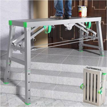 Imagem de Plataforma De Trabalho De Aço Carbono Bancada De Trabalho Dobrável Altura Ajustável Escada De Torre De Andaimes Multiuso Com Pés Antiderrapantes Para Limpeza De Teto Pintu, 160cm/5.2ft