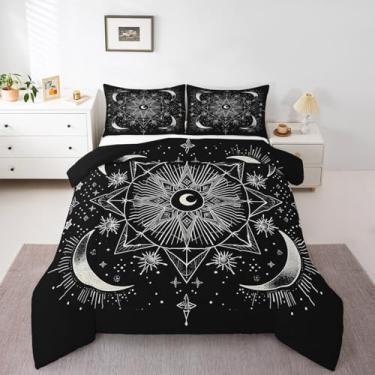 Imagem de Feelyou Conjunto de edredom King com estampa de sol e lua, boêmio, exótico, boêmio, para decoração de quarto de crianças e adolescentes